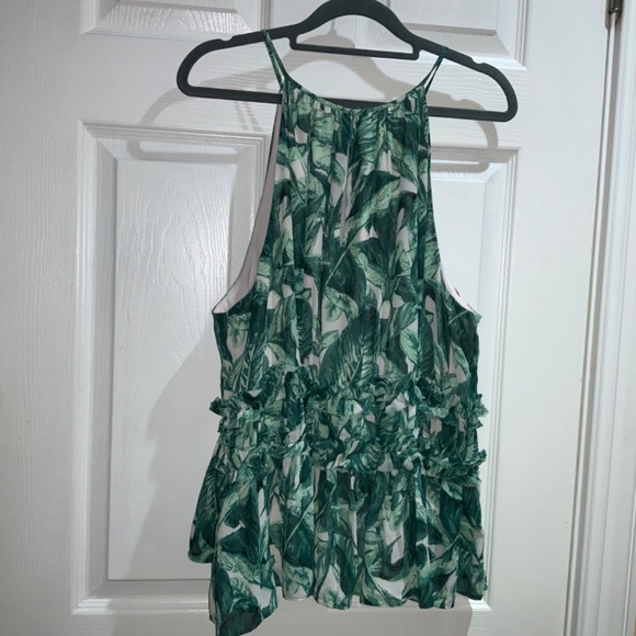 KAARI BLUE halter neckline Sleeveless botanical Blouse Sz XL ruffle hem - Picture 4 of 6